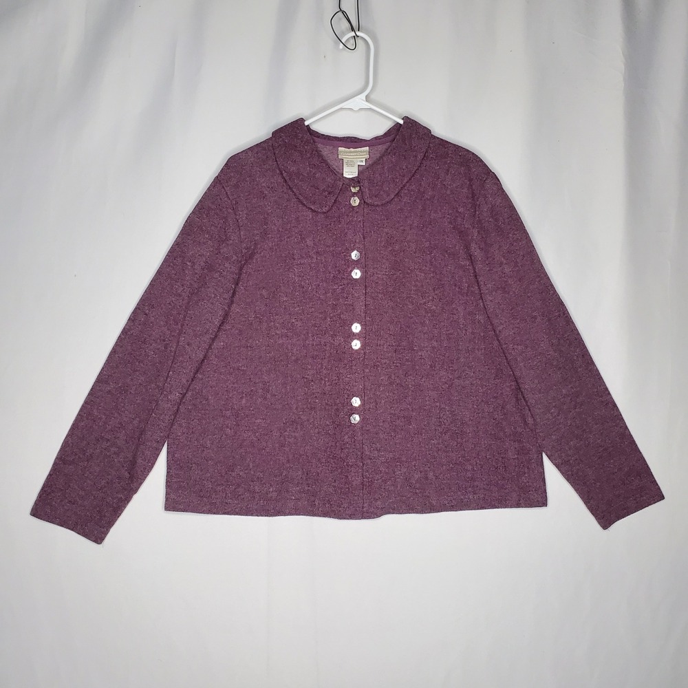 Coldwater Creek Womens 1X Purple Heather Knit Skirt Cardigan Top Set Midi H13534